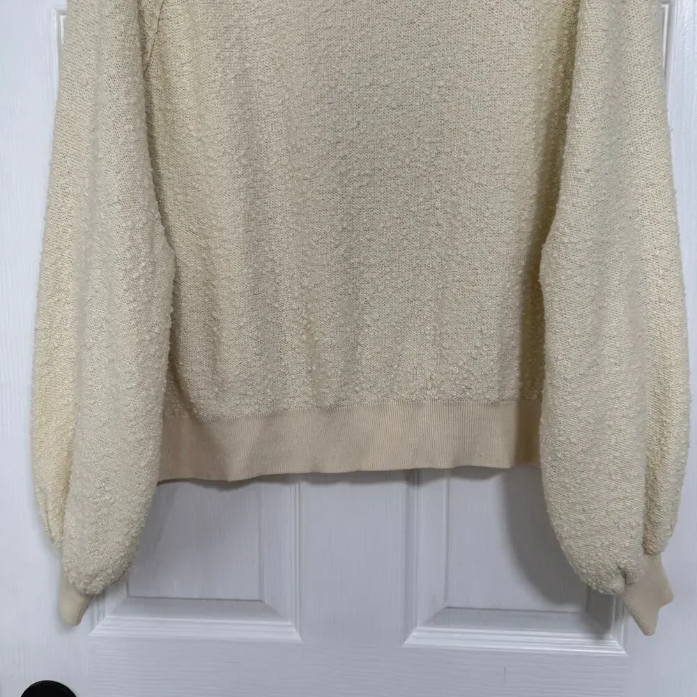 Free People Women's Cream Textured Oversized Bishop Sleeve Sweater Size Small
